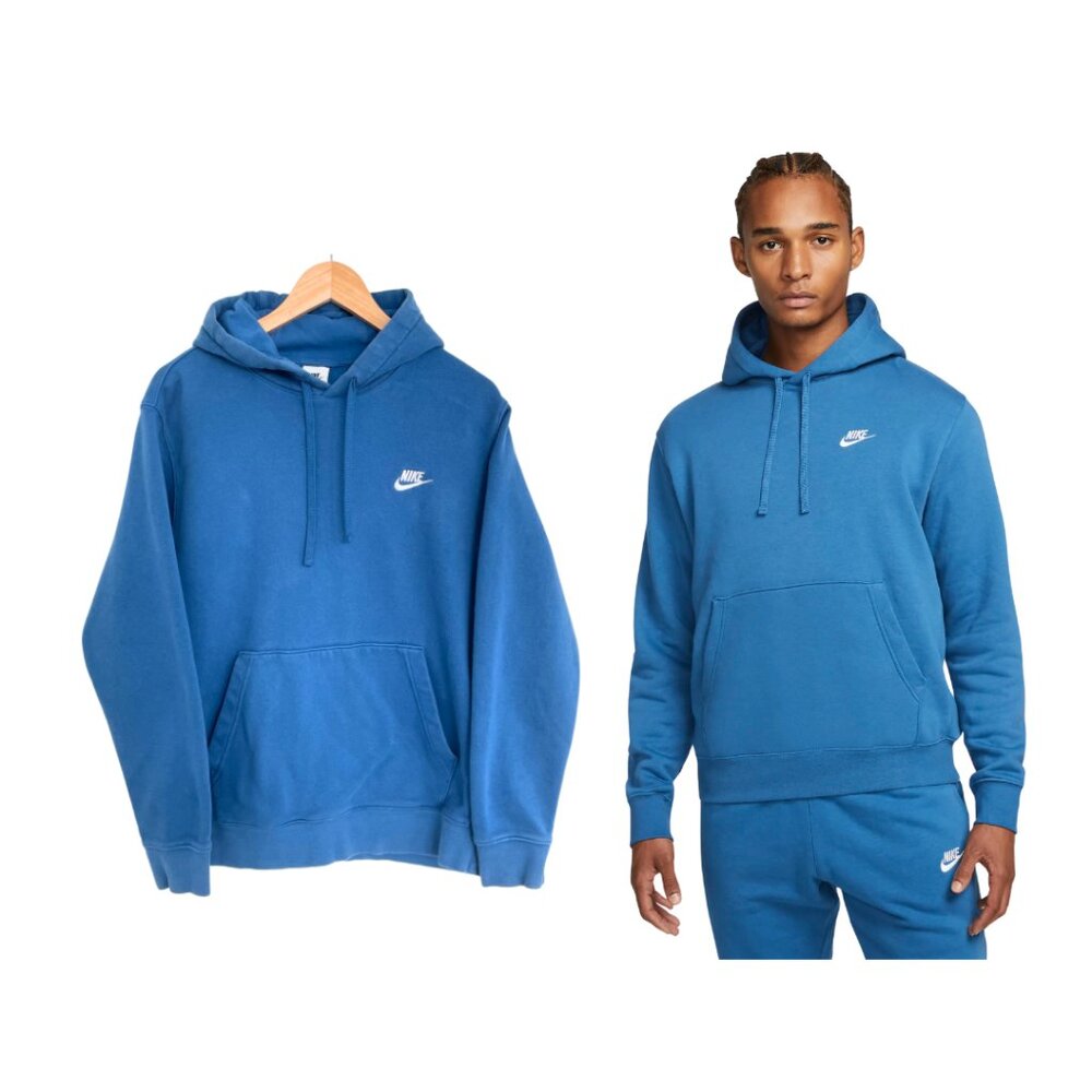 Nike Hoodie Sweatshirt Men Large Sportswear Club Fleece Marina Blue BV2654-407